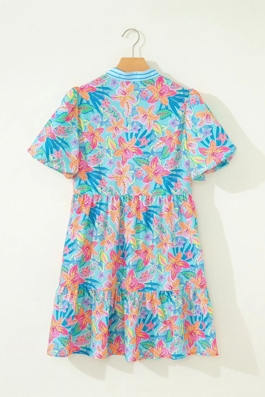 Floral Contrast Scallop Trim V-Neck Mini Dress Women UK