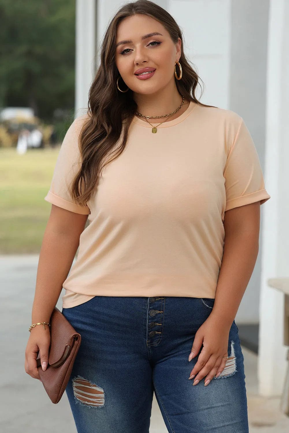 Casual Plain Crew Neck Tee