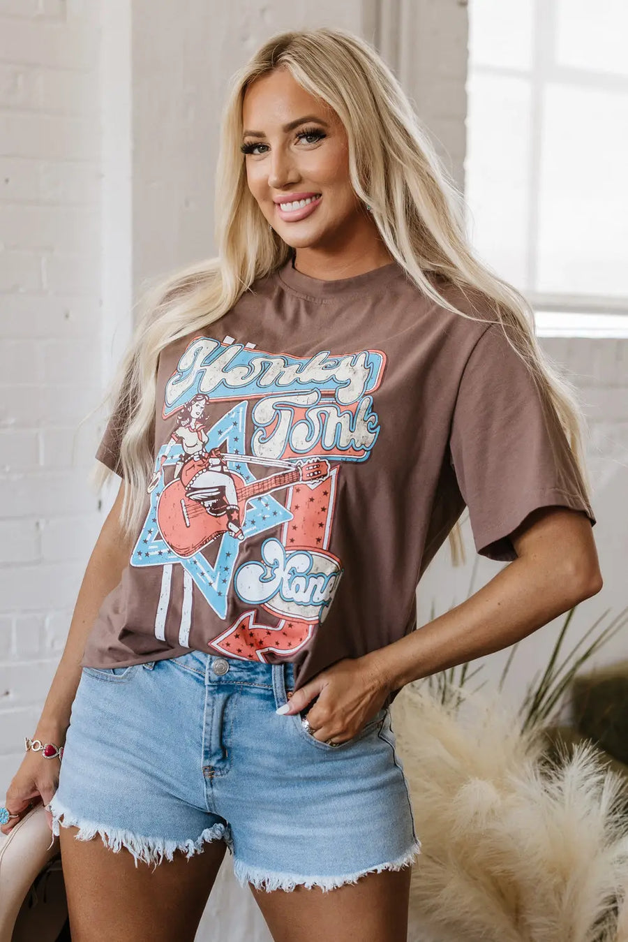 Chicory Honky Tonk Honey Graphic Crew Neck Western Tee Women UK