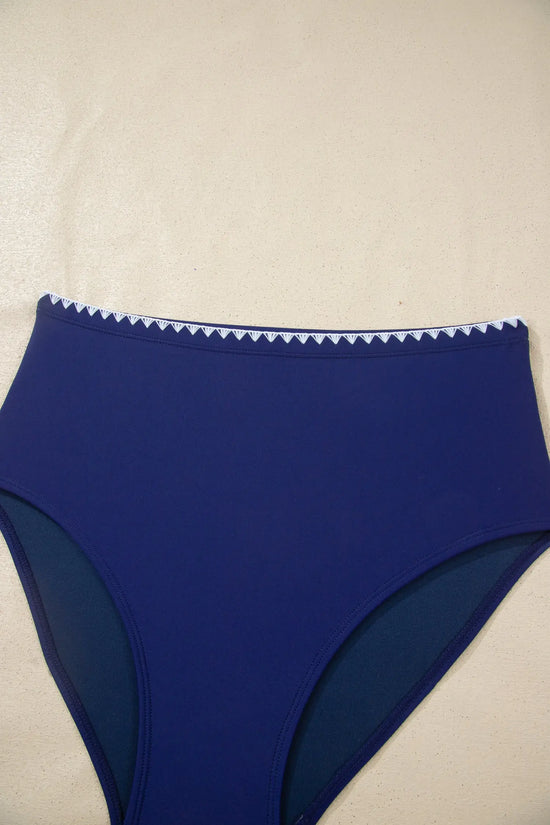 Shell stitch v neck high waist bikini set adjustable straps removable pads classic bikinis