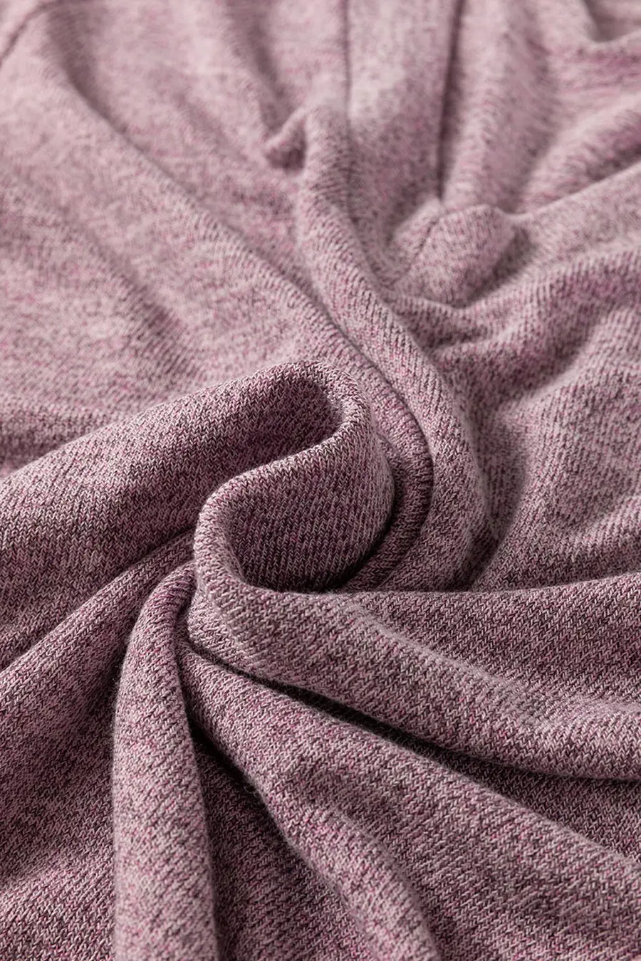 Close-up of heather mauve knit fabric from the Heather Mauve Duster Lounge Trio – 3‑Piece Loungewear Set, showing soft and cosy texture.