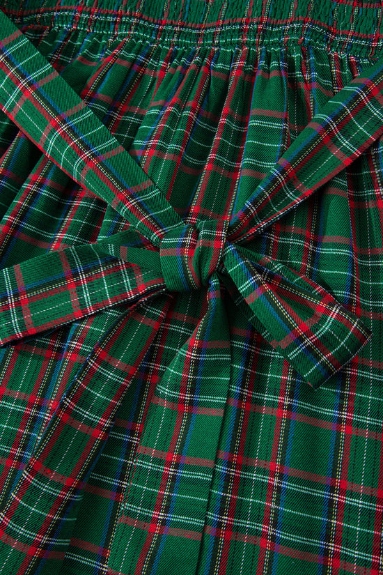 Red Green Tartan Plaid Flared Midi Dress