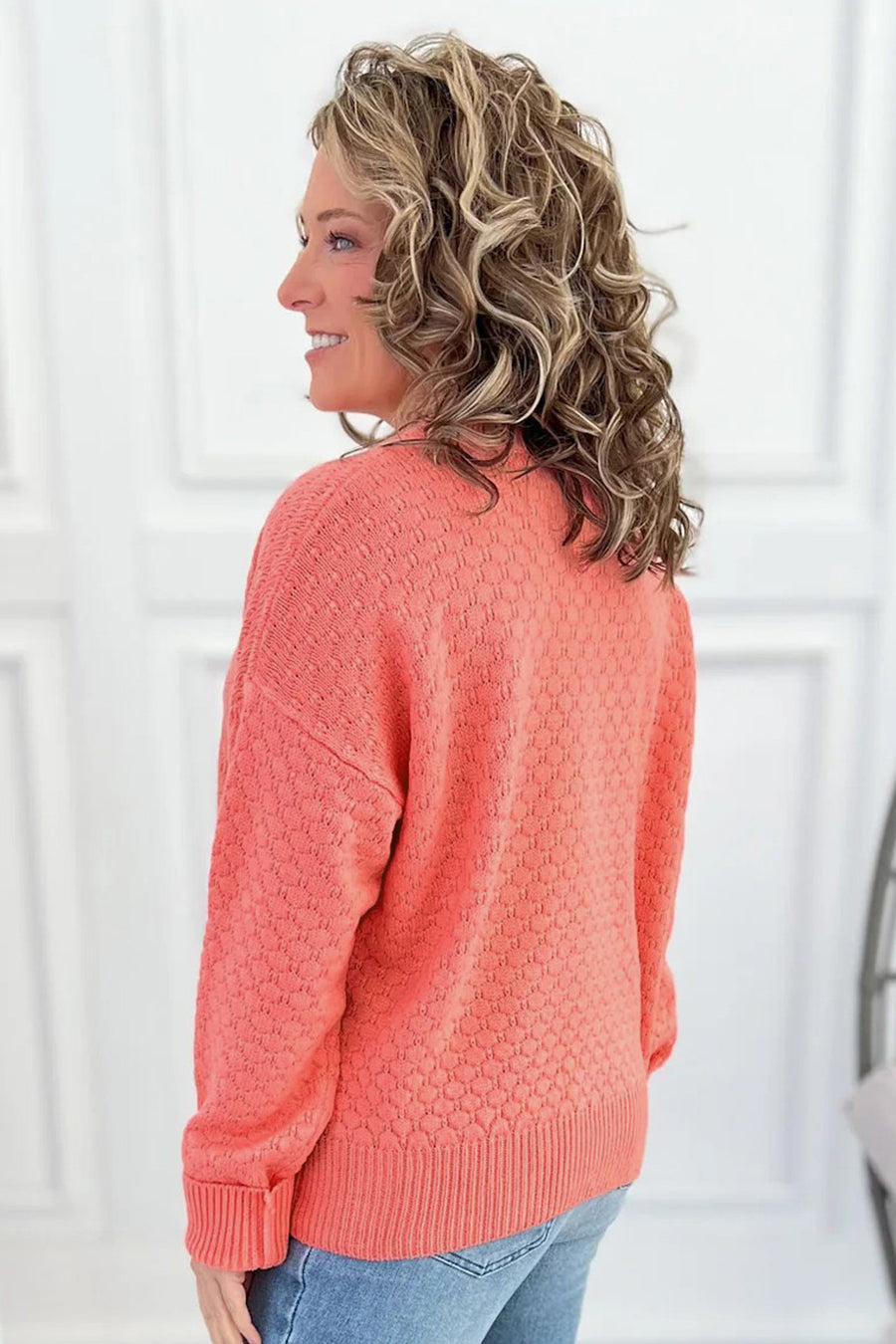 Patterned Knit Drop Shoulder Pullover Sweater Women UK