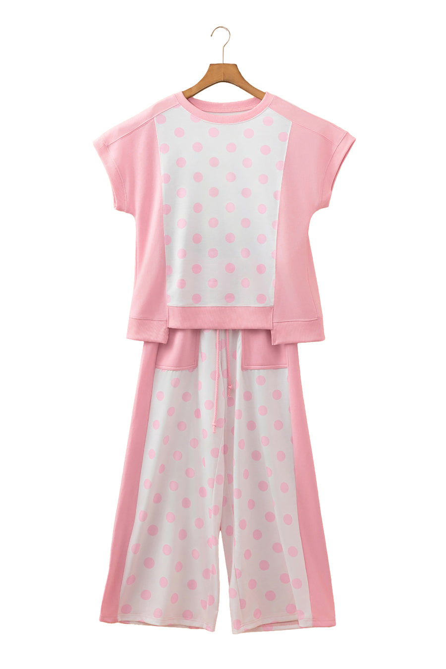 Colour Block Polka Dot Wide Leg Pant Set Women UK