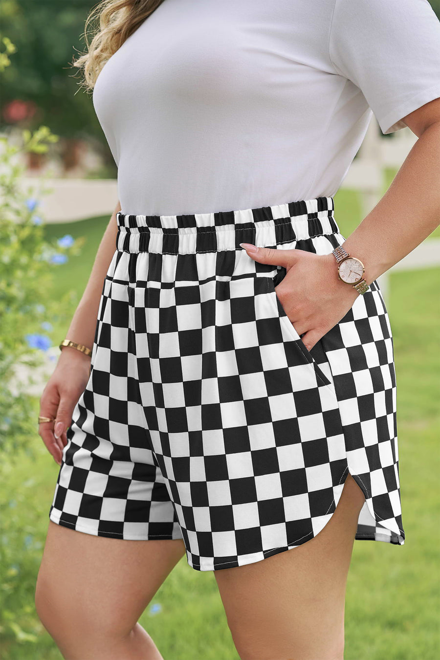 Checkered Athleisure Shorts Plus Size Women UK