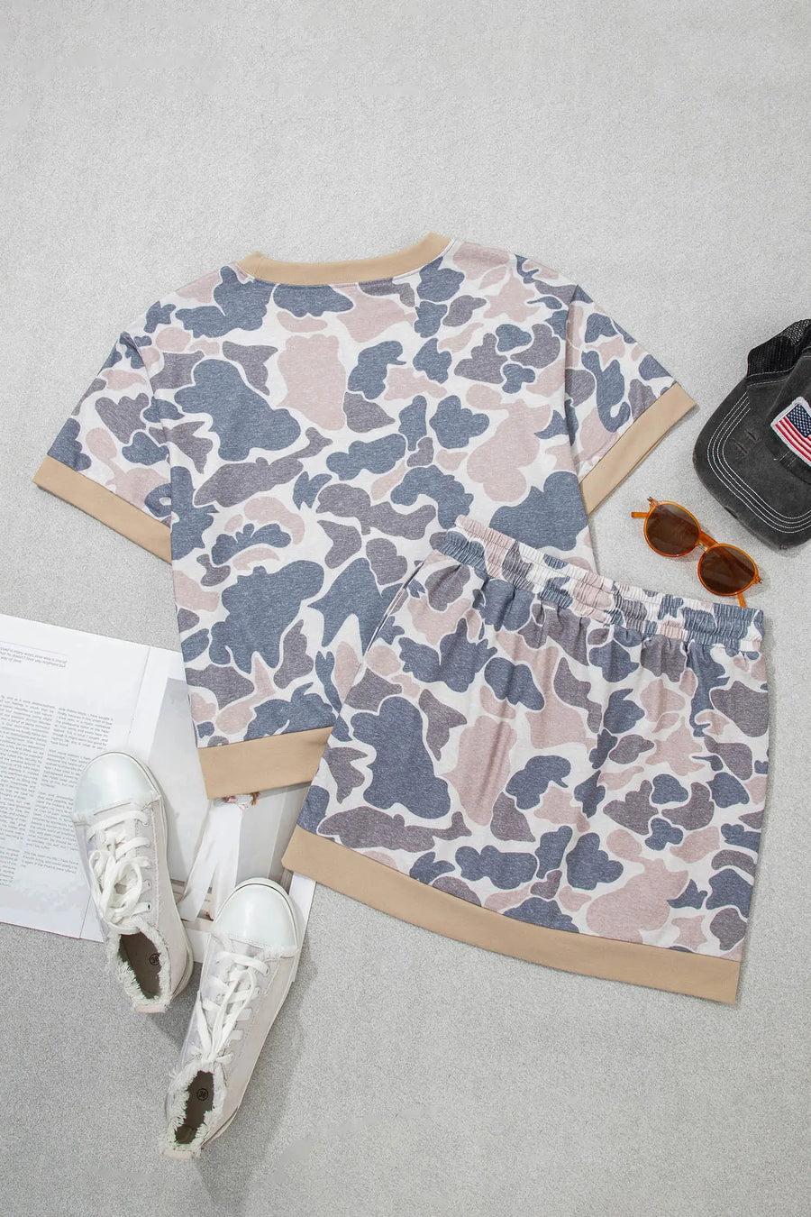 Two piece camo skort outfit UK — matching top and skort, festival look