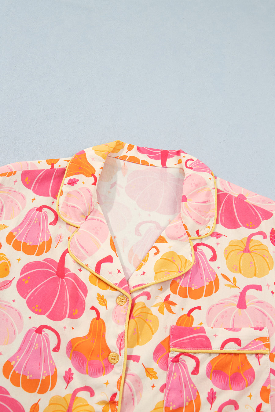 Pumpkin Print Shell Button Short Sleeve Lounge Set Women UK