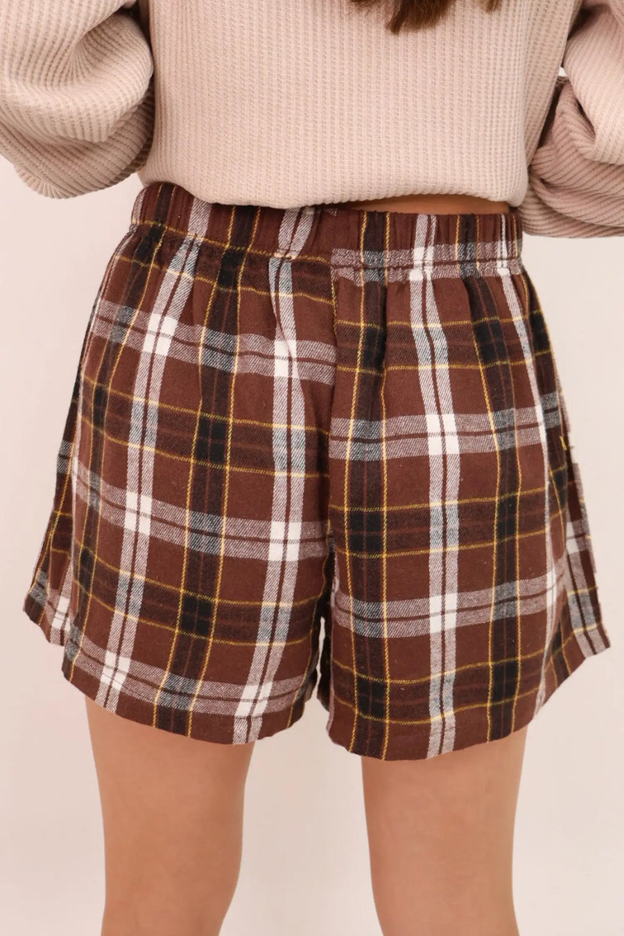 Plaid Button Front Elastic Waist Shorts