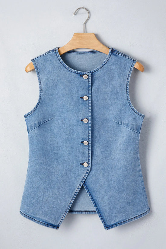 Buttoned front slit denim vest vests