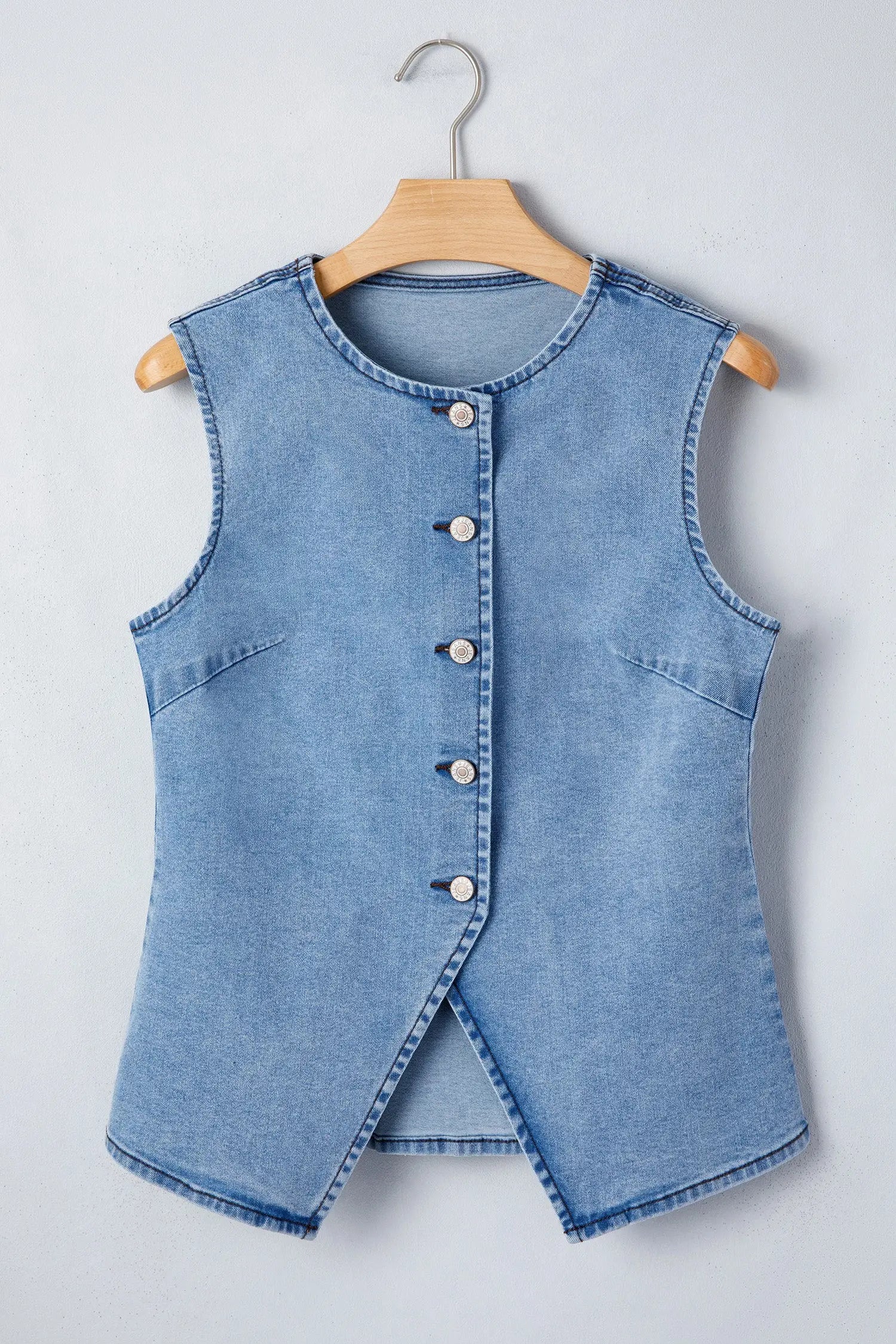 Buttoned front slit denim vest vests