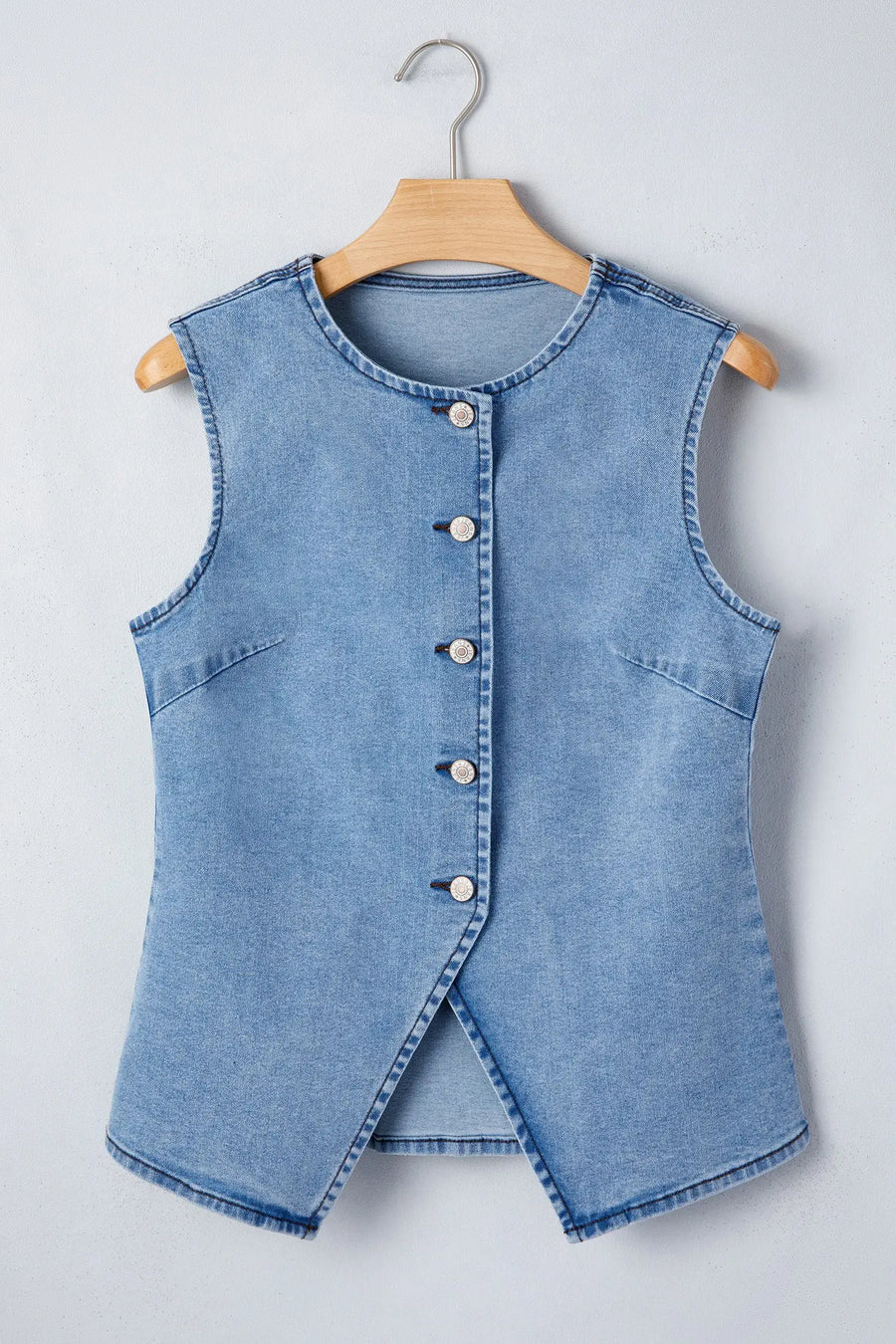 Buttoned front slit denim vest vests
