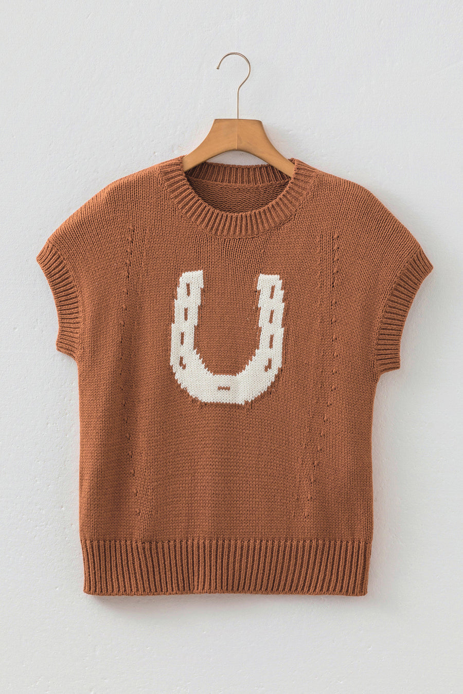 Chestnut Western Horseshoe Print Short Sleeve Knit Top