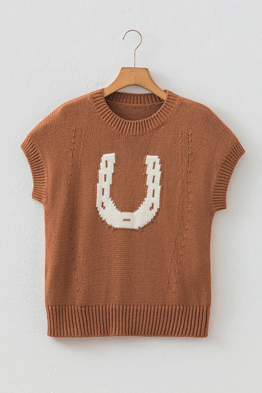 Chestnut Western Horseshoe Print Short Sleeve Knit Top