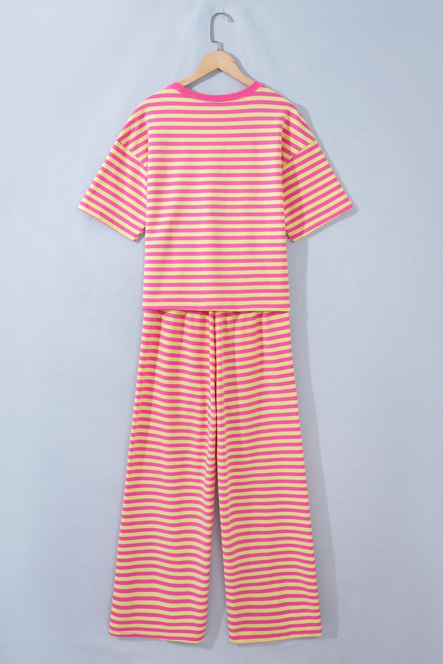 Pink Stripe Colourblock Crew Neck Tee & Drawstring Pant Set