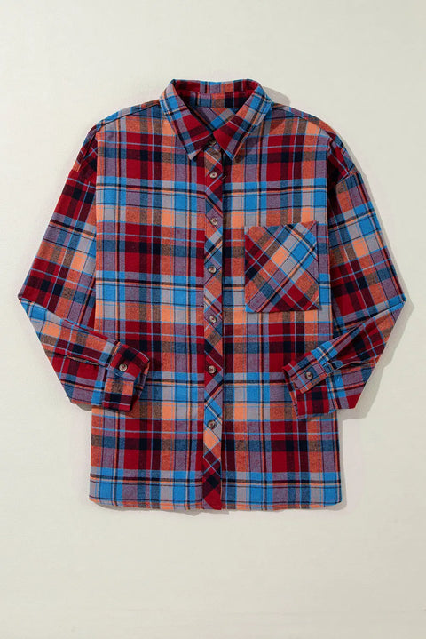 Red tartan plaid western style casual shirt front view — Fashionfitz UK