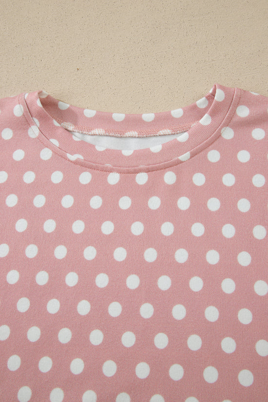 Polka Dot Print Round Neck Short Sleeve Top & Shorts Co-Ord Set