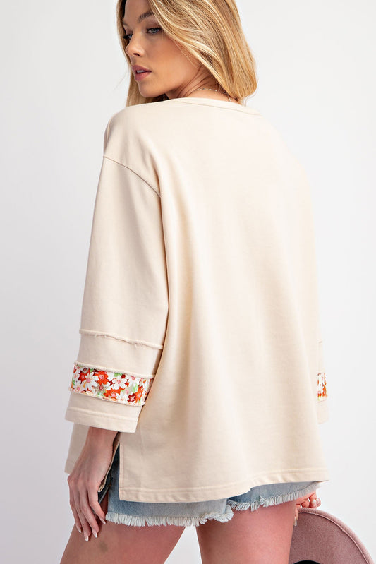 Beige Flower Patch Graphic Top