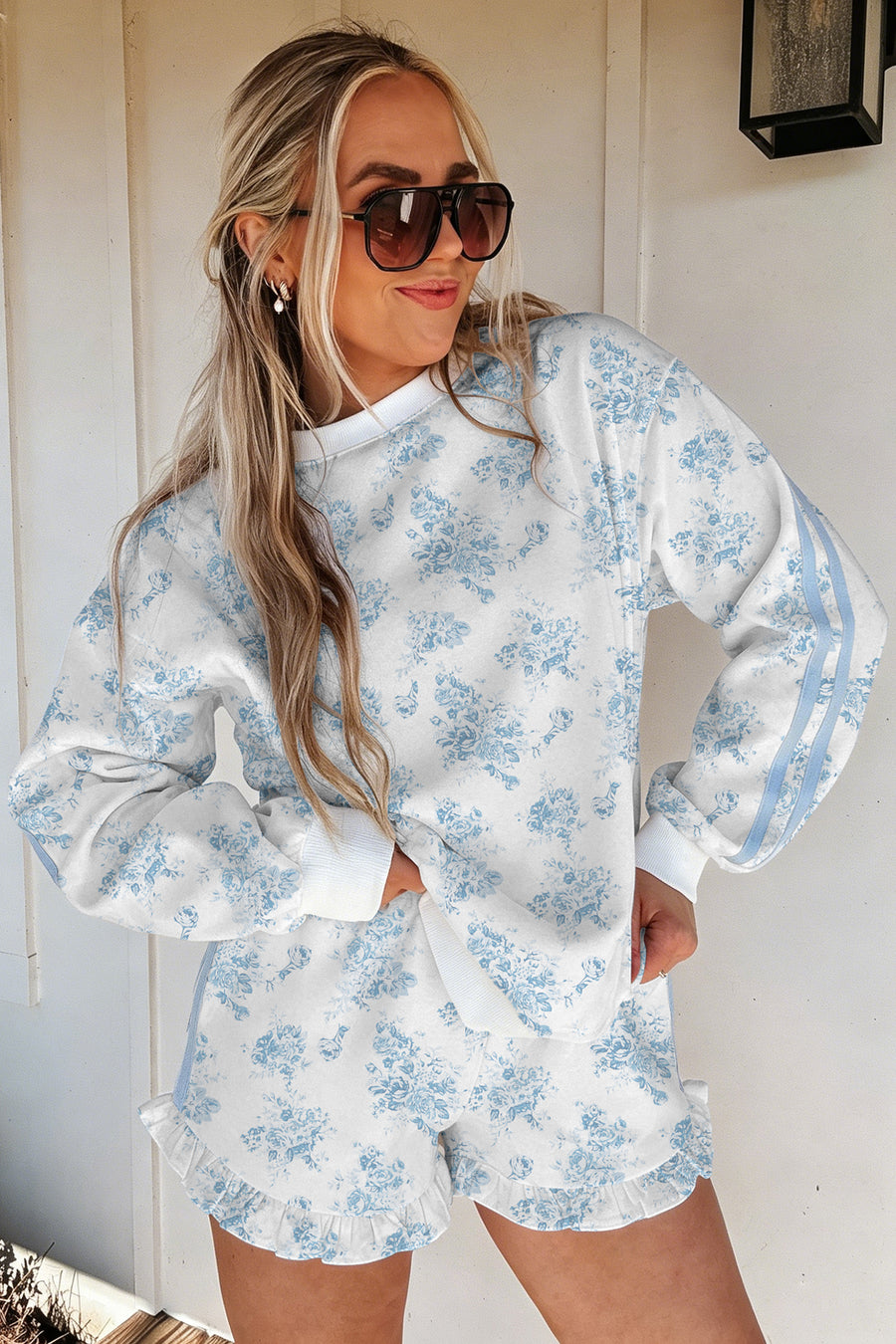 Ruffle hem shorts from the sky blue floral co-ord set — Fashionfitz UK
