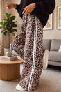 Beige leopard print side stripe wide leg trousers front view — Fashionfitz UK