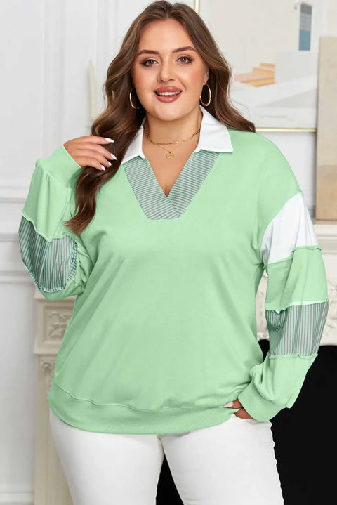 Curve jade stripe V-neck sweatshirt front view — Fashionfitz UK