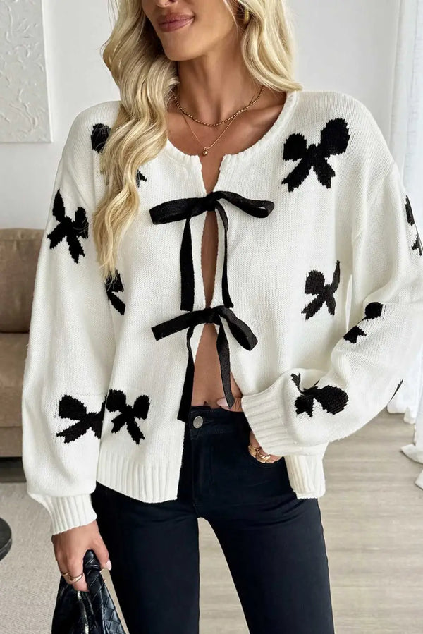 White lace bow knit cardigan back view — Fashionfitz UK