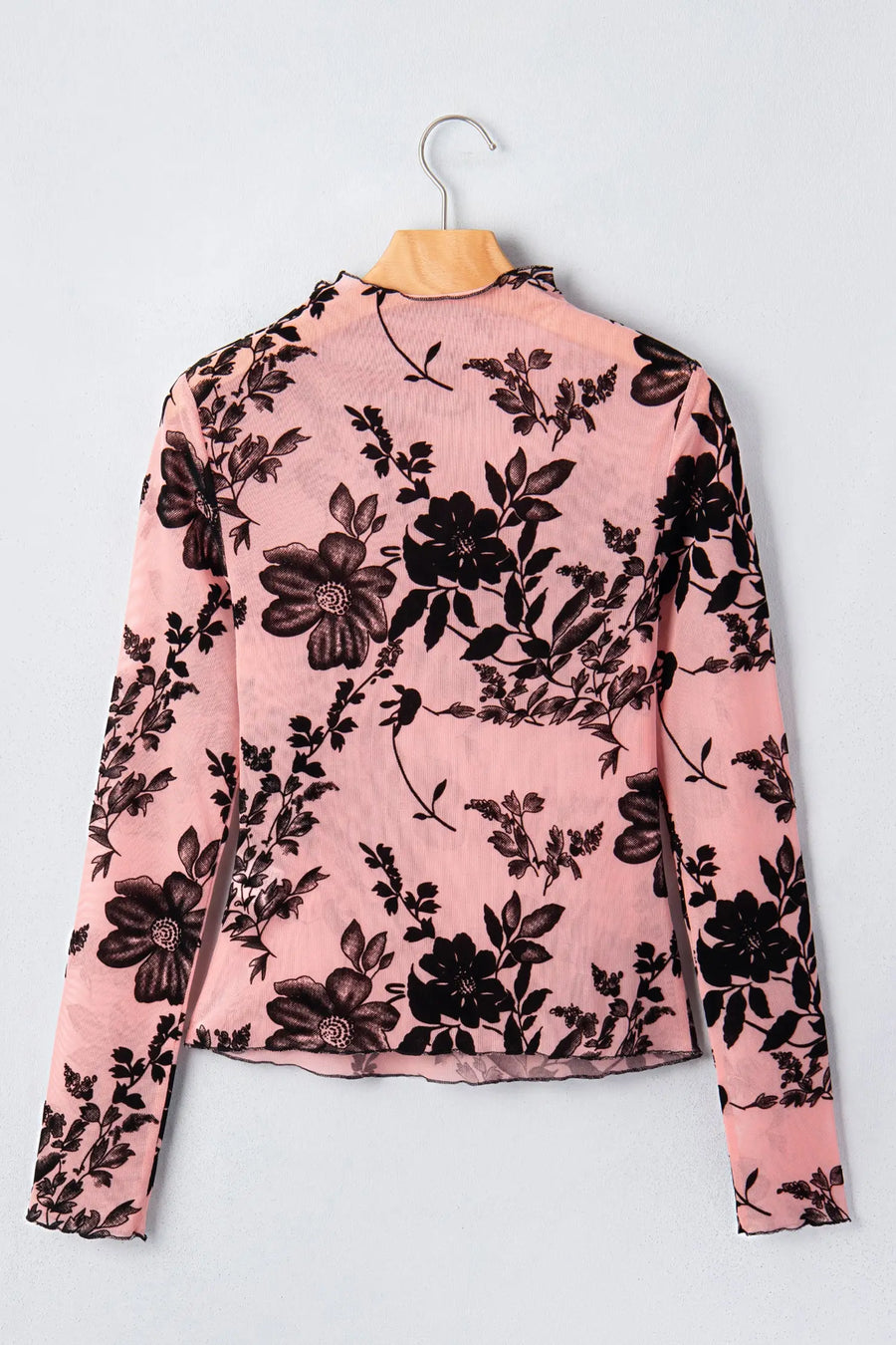Retro Floral Mesh Long Sleeve Pullover Blouse Women UK — full length view on model | Fashionfitz UK