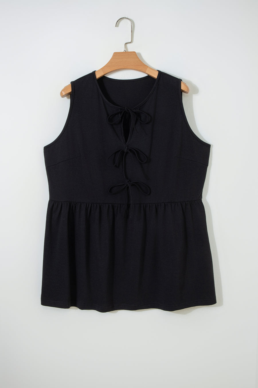 Coffee Plus Size Solid Color Bow Tie Peplum Tank Top