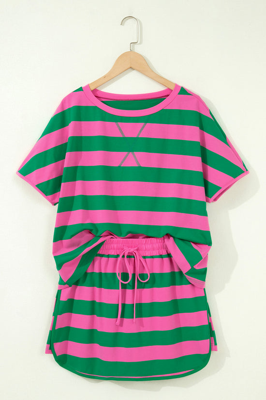 Yellow Stripe Dolman Tee & Drawstring Skort Athletic Set Women UK