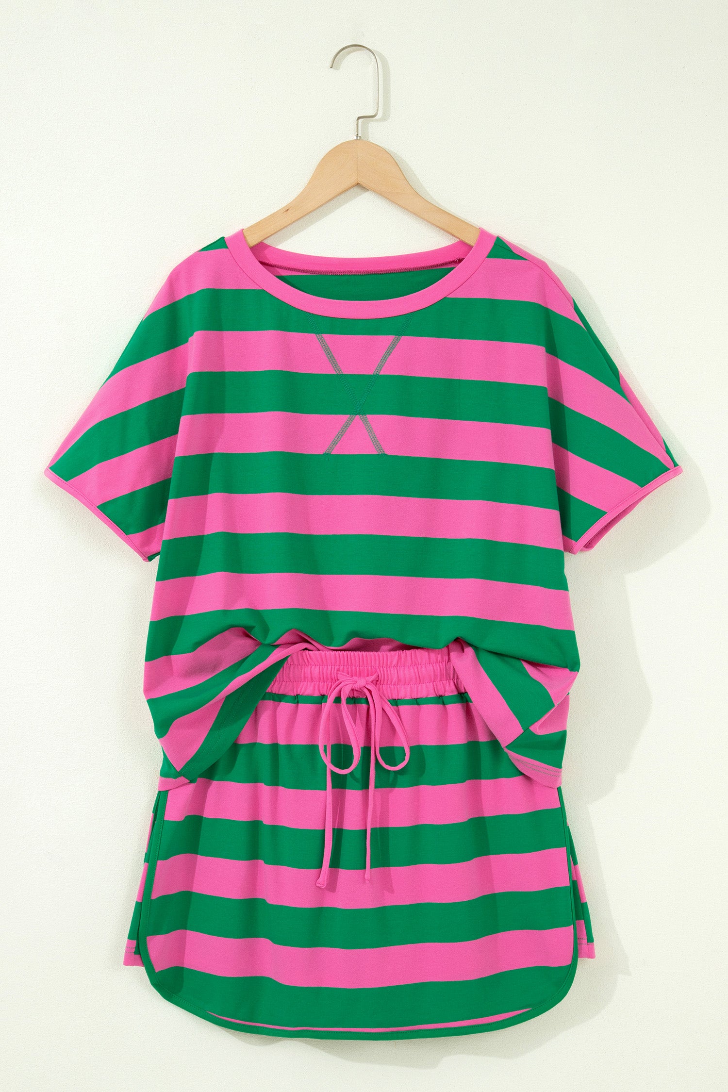 Yellow Stripe Dolman Tee & Drawstring Skort Athletic Set Women UK