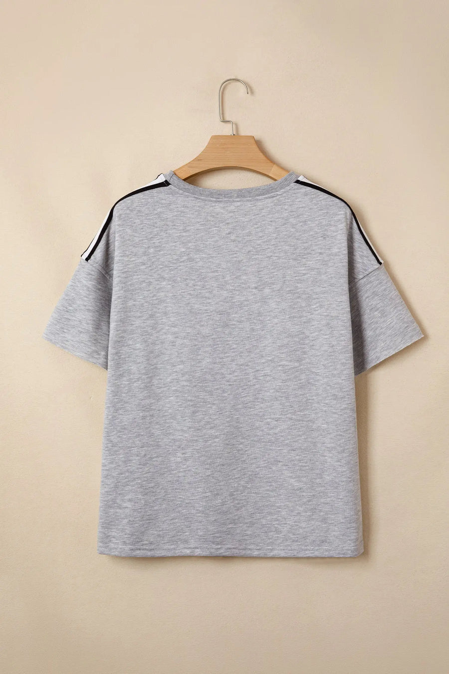 Patchwork Stripe Raw Edge Hem Oversized Short Sleeve Round Neck Tee — back view | Fashionfitz UK