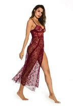 Deep V-neck Side Slit Sexy Long Chemise - Fashionfitz