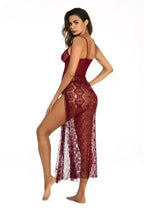 Deep V-neck Side Slit Sexy Long Chemise - Fashionfitz