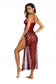 Deep v-neck side slit sexy long chemise - fire brick / l - sets