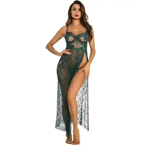 Deep V-neck Side Slit Sexy Long Chemise - Fashionfitz