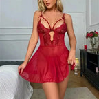 Deep V Sling Mesh Lace Babydoll Set - Fashionfitz