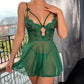 Deep v sling mesh lace babydoll set - sea green / l - lingerie