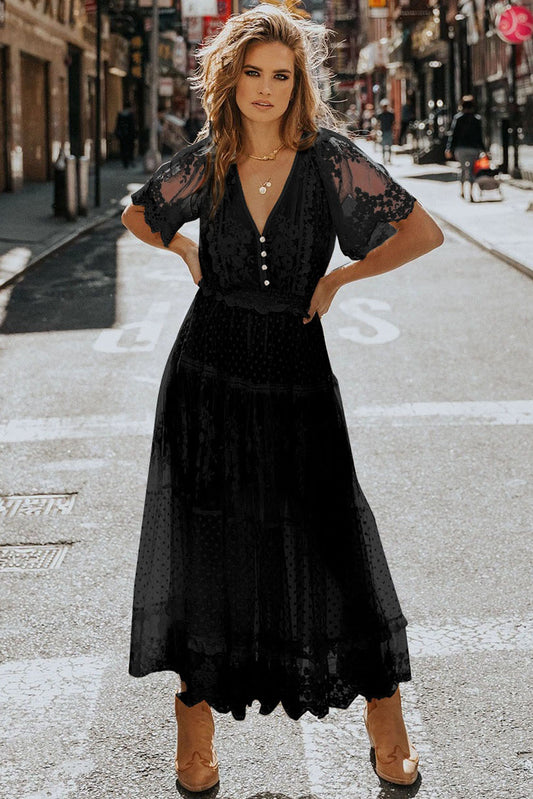 Dot Lace Black Maxi Dress