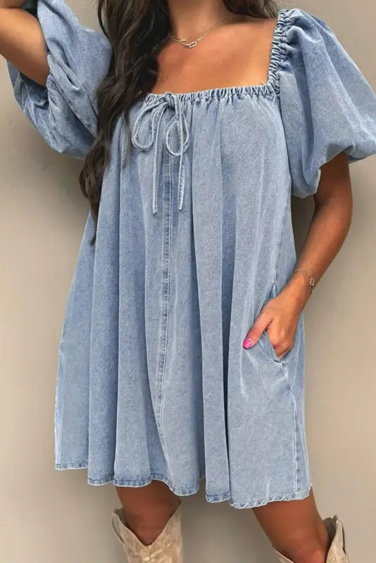 Denim babydoll dress - bubble sleeve by fashionfitz