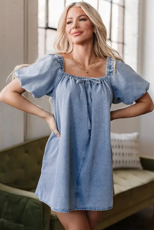 Denim babydoll dress - bubble sleeve by fashionfitz