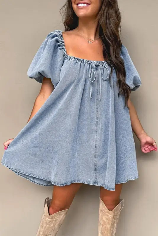 Denim babydoll dress - bubble sleeve by fashionfitz