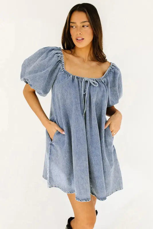 Denim babydoll dress - bubble sleeve by fashionfitz