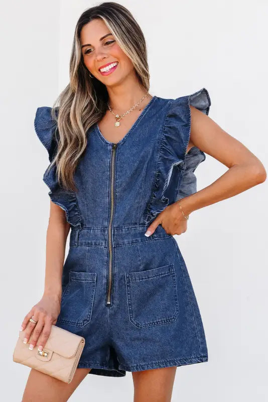 Denim delight ruffled romper