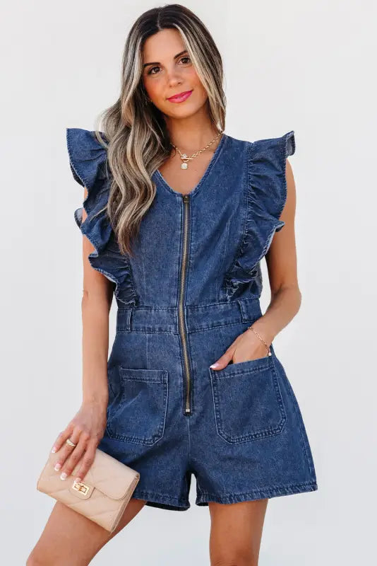 Denim delight ruffled romper