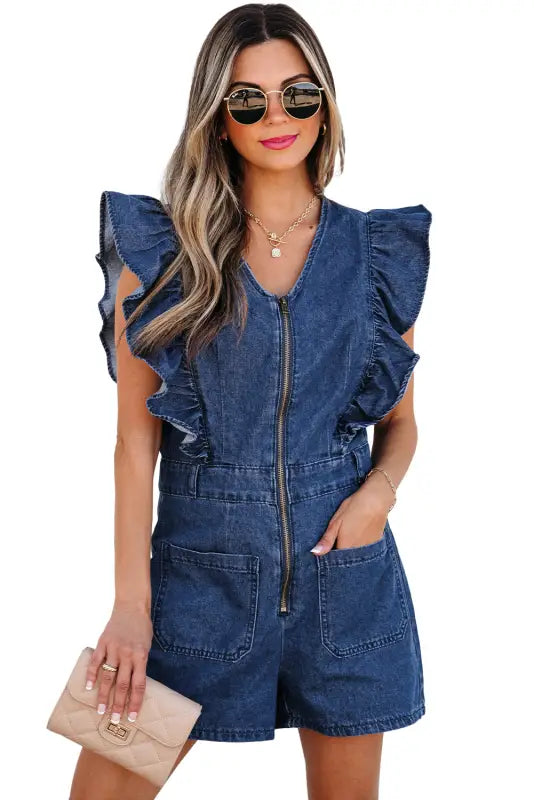 Denim delight ruffled romper