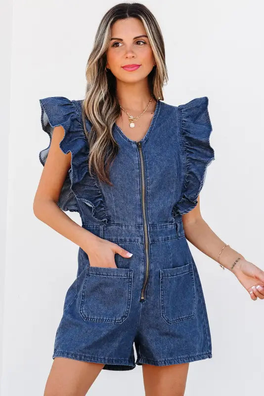 Denim delight ruffled romper