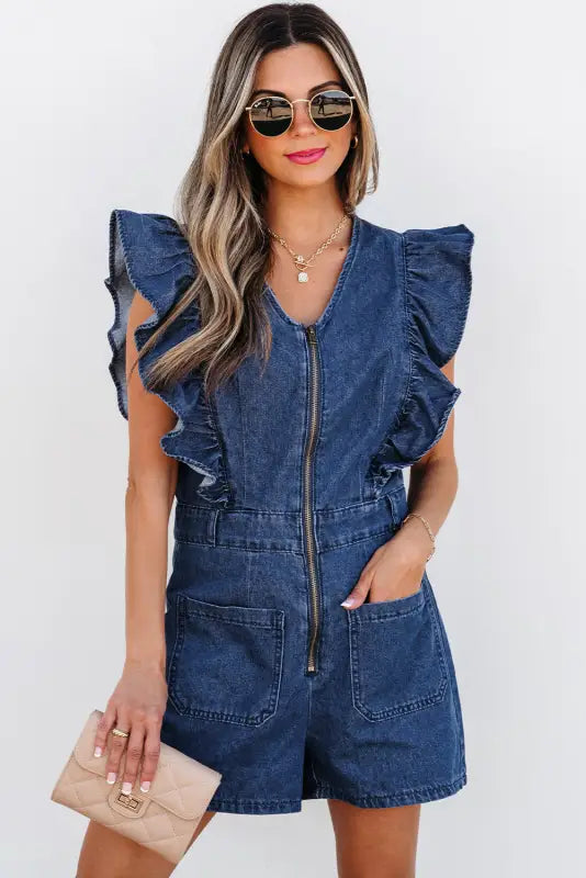 Denim delight ruffled romper