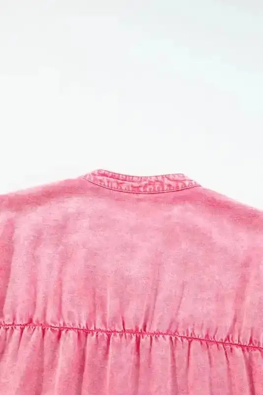 Denim Mini Dress - Pink Ruffled Short Sleeve - Fashionfitz