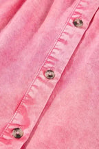 Denim Mini Dress - Pink Ruffled Short Sleeve - Fashionfitz