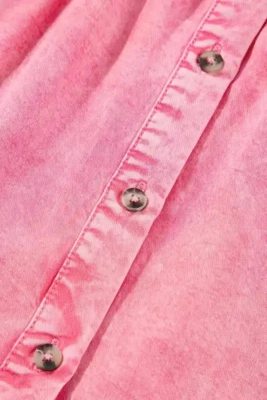 Denim Mini Dress - Pink Ruffled Short Sleeve - Fashionfitz