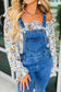 Dark blue adjustable buckle strap flare leg denim overalls - jumpsuits & rompers